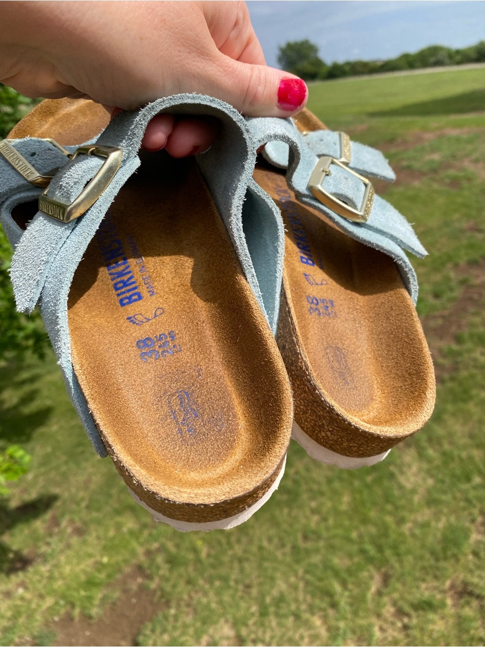 Baby Blue Birkenstock Arizona Suede Sandals - Picture 4 of 6